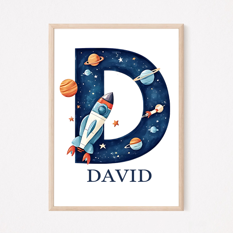 Personalised Watercolor Space Alphabet Poster Wall Art Space Poster Alphabet Children's Room Decorations Gift for Kid Space Enthusiasts Poster