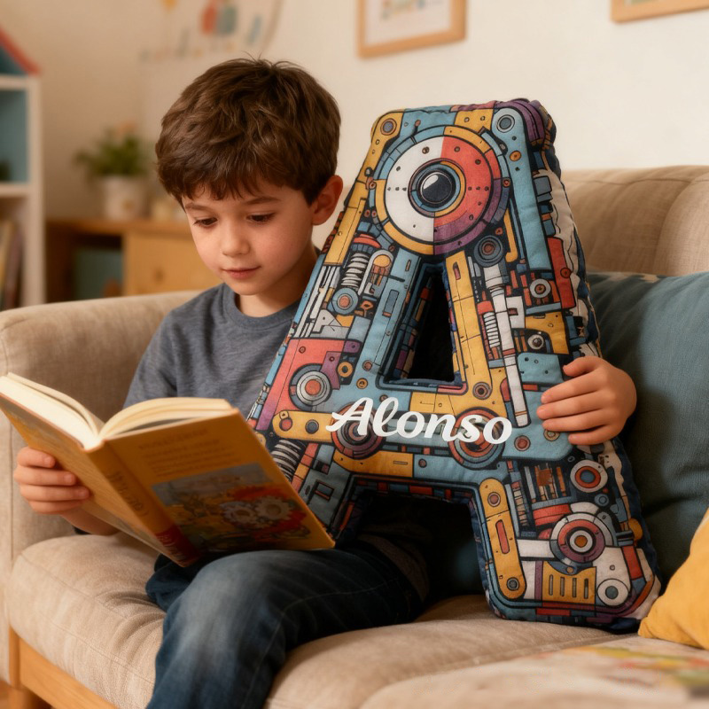 Personalized Robot Alphabet Pillow Robot Pillow Custom Astronomy Lover Pillow Gift for Kid