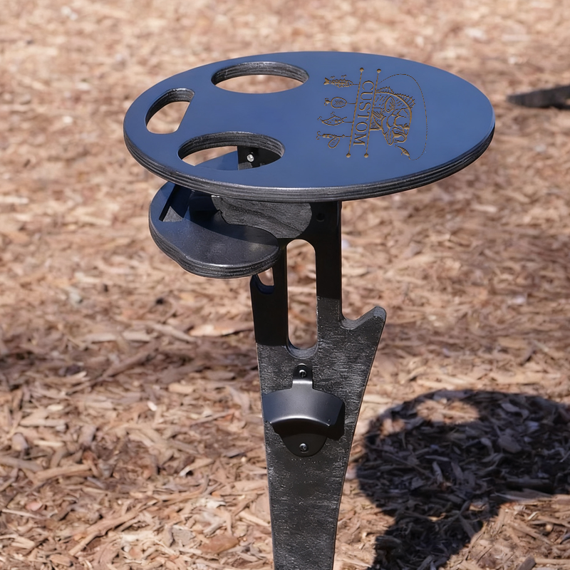 Portable Fishing Wine and Beer Storage Engraved Wooden Design with Cup Holders Perfect for Outdoor Fishing Camping and Picnics