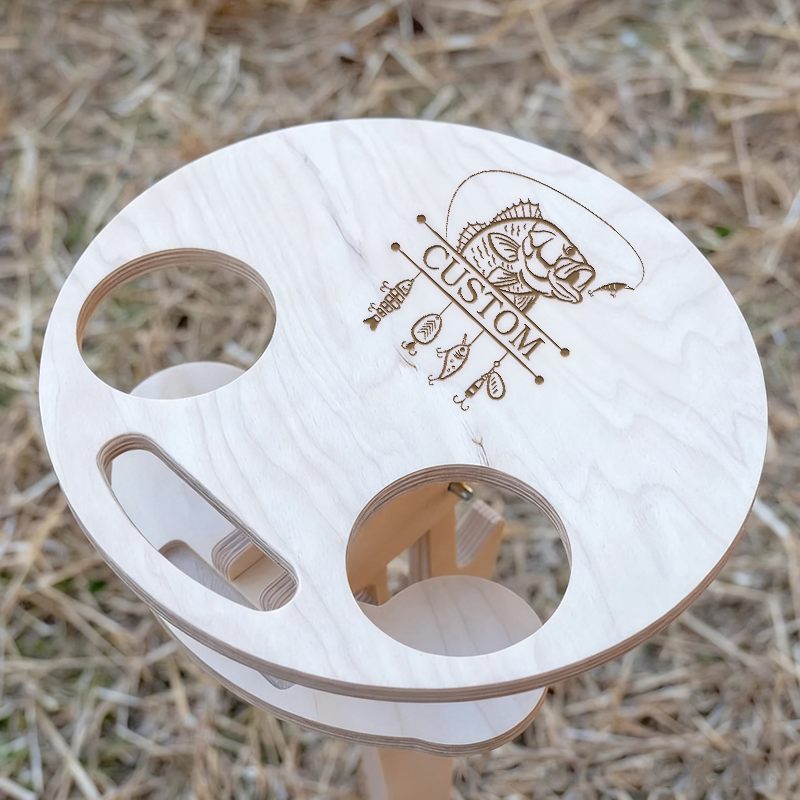 Portable Fishing Wine and Beer Storage Engraved Wooden Design with Cup Holders Perfect for Outdoor Fishing Camping and Picnics