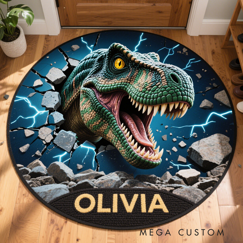 Personalized Cartoon Kids Dinosaur with Name Soft Rug Christmas Gift for Kids Rug Birthday Gifts for Kids