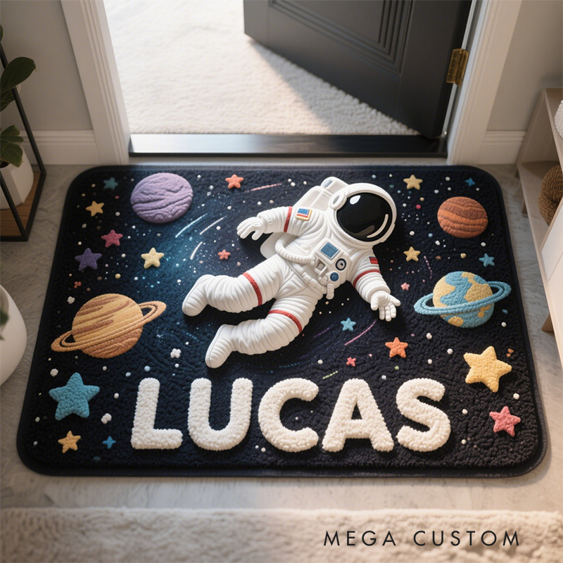 Personalized Cartoon Astronaut with Name Soft Rug Christmas Gift for Kids Rug Birthday Gifts for Kids