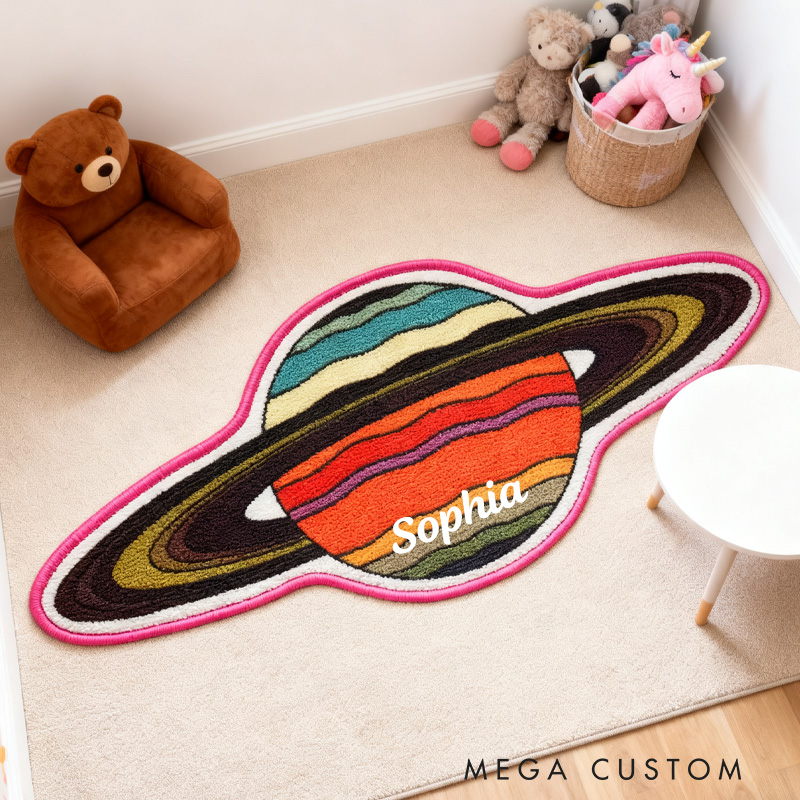 Personalized Saturn Planet Mini Rug Carpet Space Scientist Astronaut Aerospace Doormat Gift for Kid