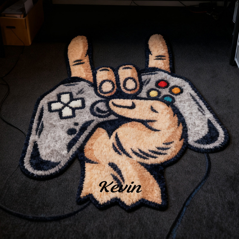 Personalized Gaming Controller Rug Doormat Hand Gesture Gaming Controller Rug Gifts for Game Geek Lover