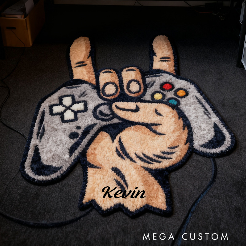 Personalized Gaming Controller Rug Doormat Hand Gesture Gaming Controller Rug Gifts for Game Geek Lover