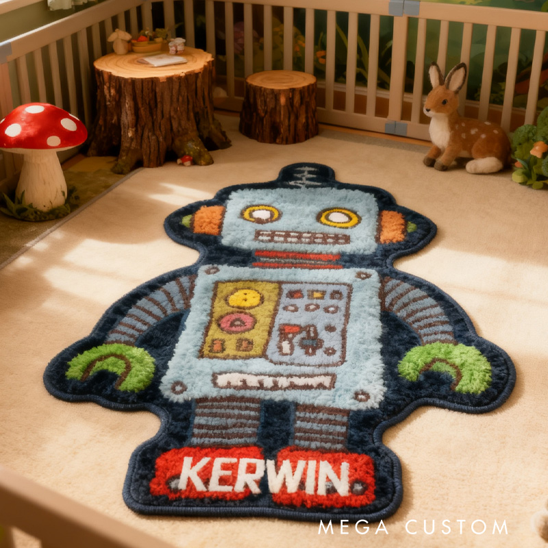 Personalized Robot Graphic Rug Doormat Kids Robotics Rug Doormat Children's Bedroom Playroom Rug Gifts for Kid