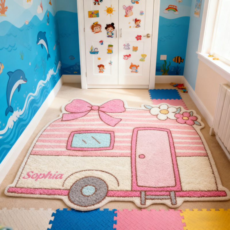 Personalized Camper Rug Custom Kid Camper Rug Doormat Children's Bedroom Rug Gifts for Kid