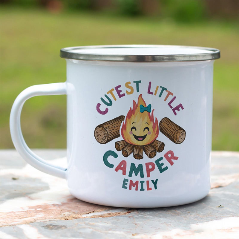 Personalised Kids Enamel Mu Cutest Little Camper Custom Children’s Mug Camping Adventure Gift for Kids