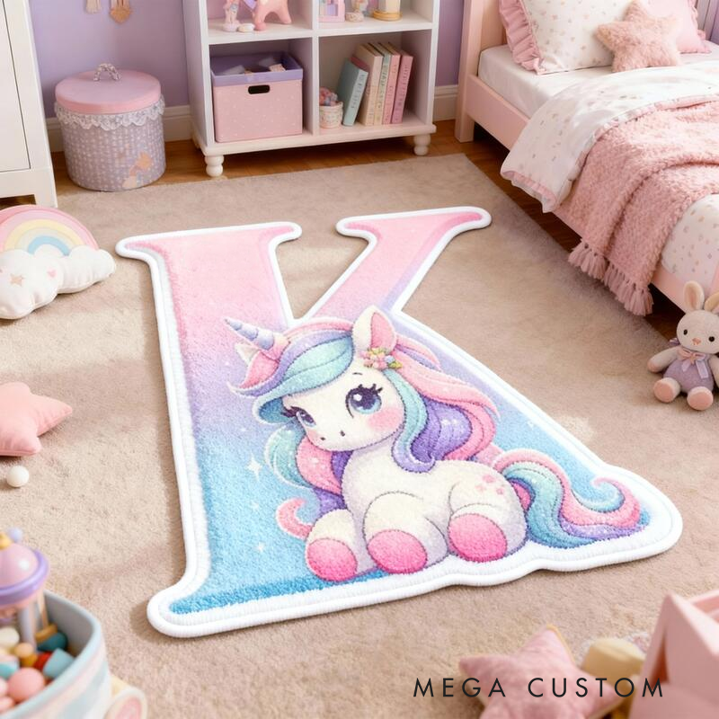 Personalized Dream Horse Initials Soft Rug Christmas Gift for Kids Rug Birthday Gifts for Kid