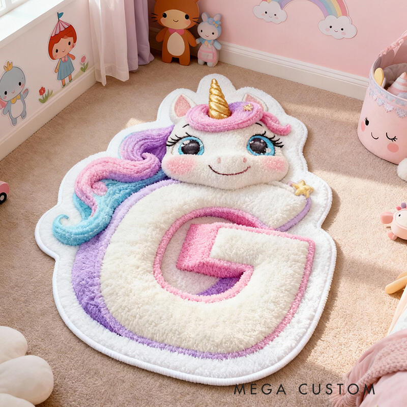 Personalized Dream Horse Letter Name Custom Soft Decorative Gift Rainbow Pastel Style Cute Magical Dream Lovely Princess Cozy Bedroom Playroom Fun Fantasy Carpet Rug for Kids