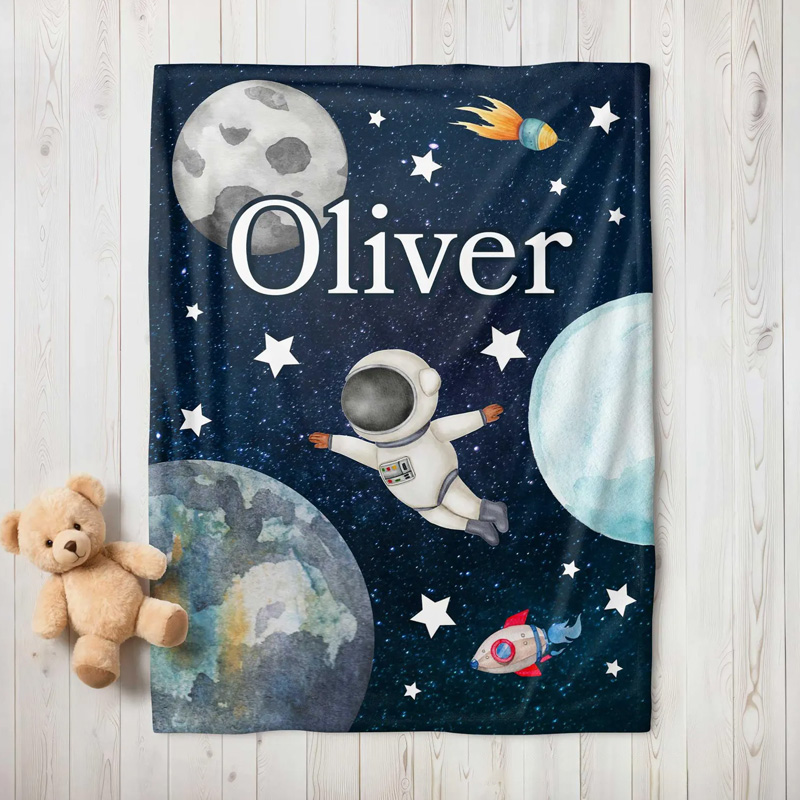 Personalized Space kid Blanket Custom Name Space Enthusiast Blanket gift for kid Astronomy Lovers