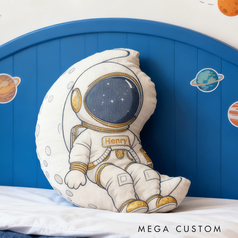 Personalized Astronaut Moon Kid Pillow Custom Name Space Enthusiasts Kid Pillow Gift for Astronomy Lovers