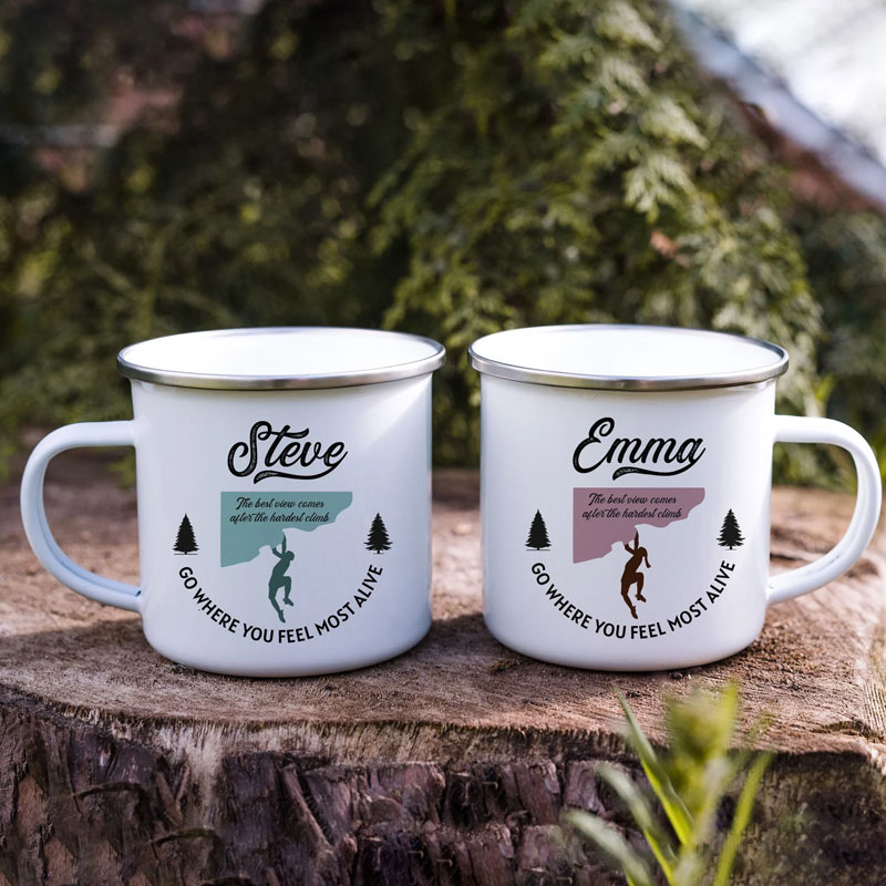 Personalised Climbing Enamel Camp Mug Couple Rock Climbing Present Mountain Climbing Wanker Gift for Climber Outdoor adventure Lover