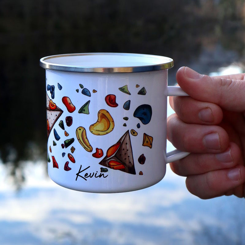Personalised Climbing Holds Enamel Mug Custom Outdoor Adventure Mug Rock Outdoor Climbing Gift