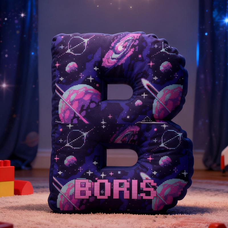 Personalized Space-Themed Custom Initial Pillow Kid Pillow Astronomy Enthusiasts Pillow Geek Nerd Gift