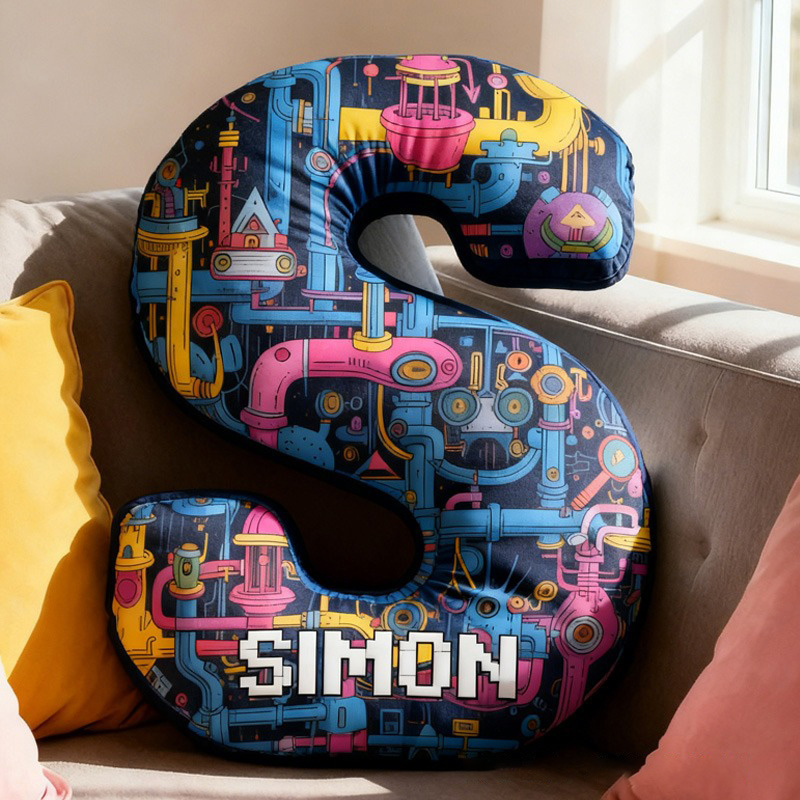 Personalized Industrial-Themed Custom Initial Pillow Mechanical enthusiasts Pillow Geek Nerd Gift