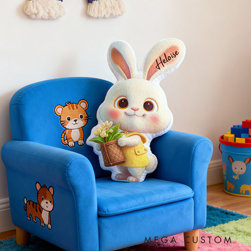 Personalized Cartoon Rabbit with Name Graphic 3D Print Pillow Christmas Gift for Kids or Baby Birthday Gift