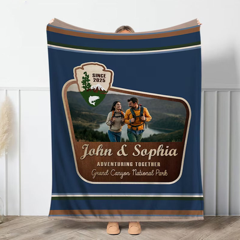 Personalized Adventure Blanket Custom Photo Blanket for Couple National Park Adventure Blanket Nature Blanket Camping Hiking Gift Valentine’s Day Gift