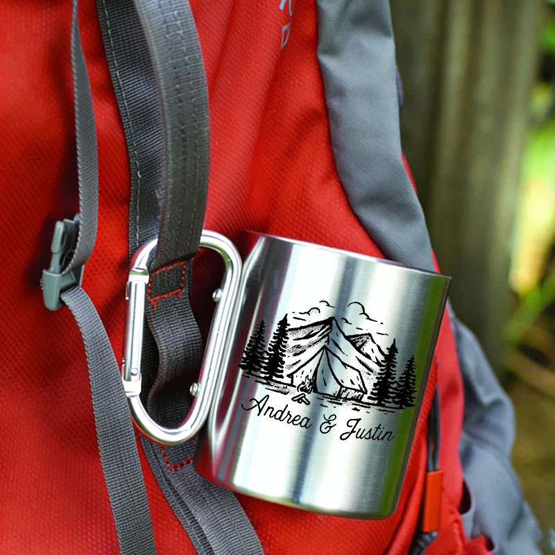 Personalized Customizable Stainless Steel Mug Hiker Mountain Silhouette Mug Couple Outdoor Hiking Gift