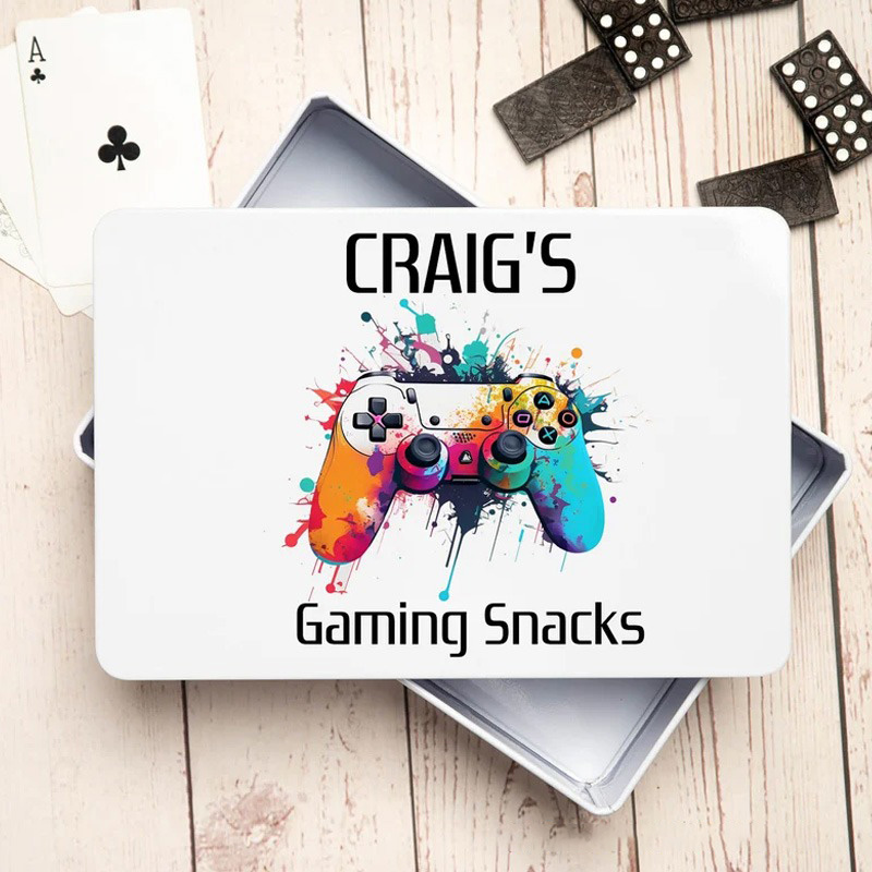 Personalised Gaming Snacks Metal Storage Tin Snacks Gifts Ideas Box Gift for Him/Kid/Geek Gamers