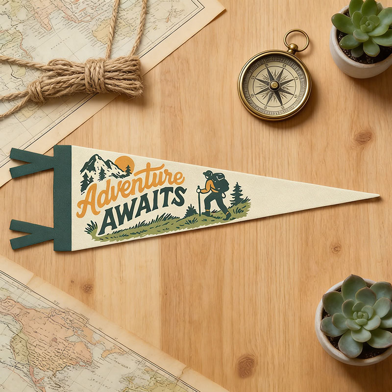 Personalized Adventure Awaits Felt Pennant Natured Theme Wall Decor Hiking Camp Banner Wanderer Sign Outdoor Lover Gift Inspirational Travel Art