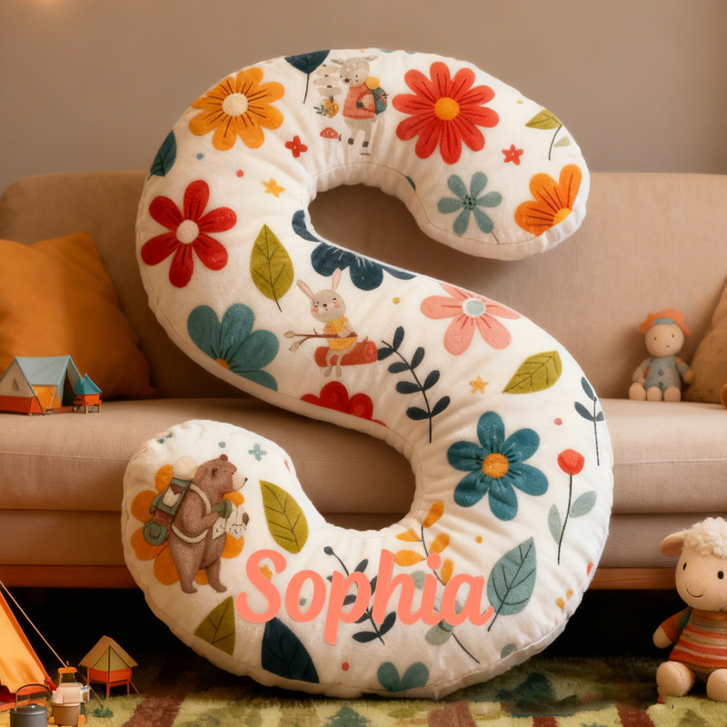 Personalized Floral Woodland Custom Initial Pillow Custom Outdoor Nature Kid Pillow Outdoor Camping Gift for Kid