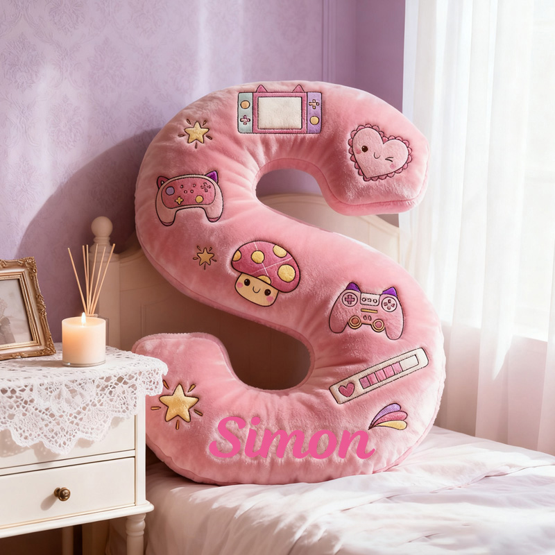 Personalized Girls Game Controller Pillow Gamer Decor Gaming Room Cushion Gift for Kids & Teens