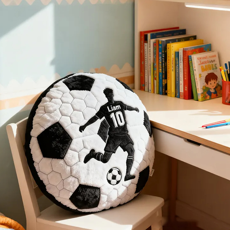 Personalized Soccer Pillow with Custom Name and Player Silhouette for Kids and Fans