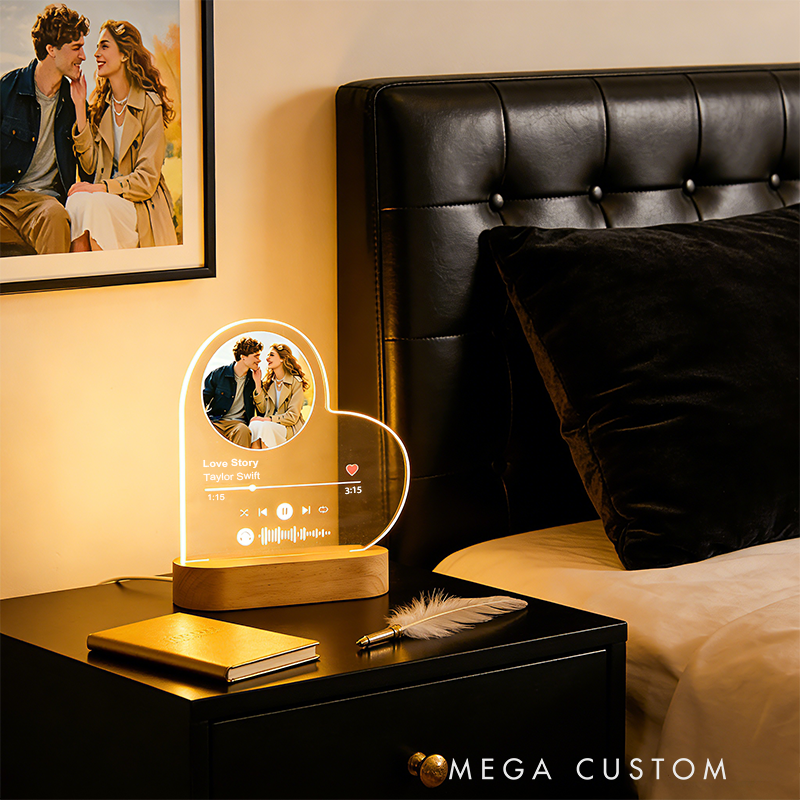 Personalized LED Song Plaque Couple Heart Night Light Custom Music Night Light Music Prints Photo Frame Lamp