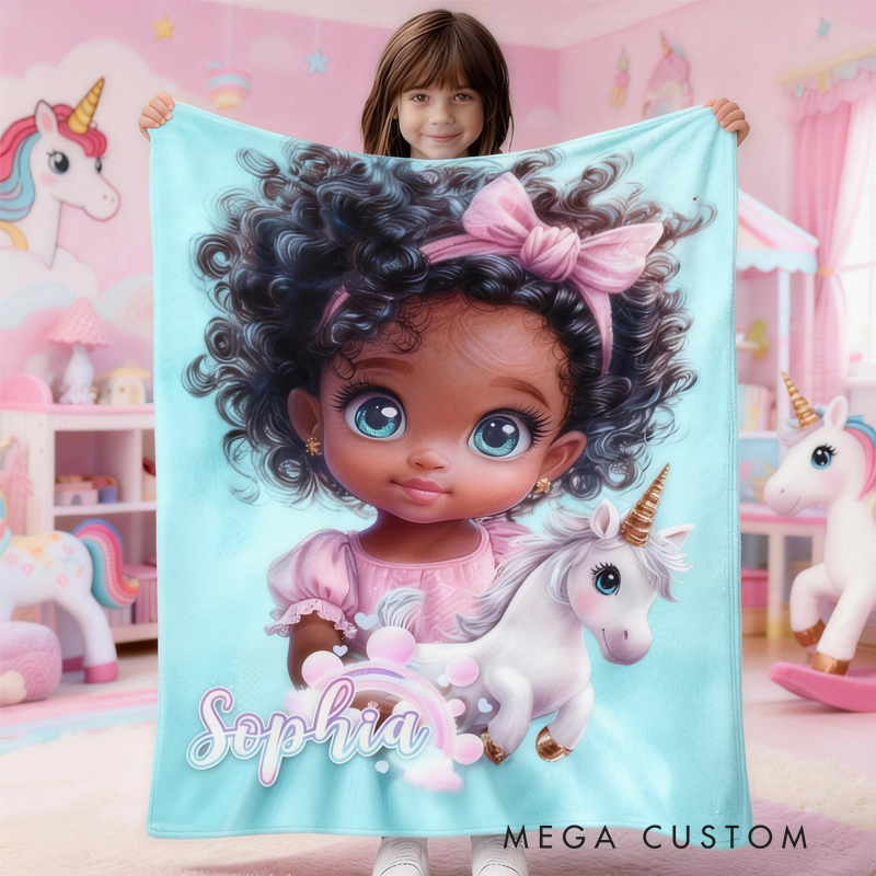 Personalized Little Black Princess Themed Blanket with Name Home Decor Birthday Gift for Kids 