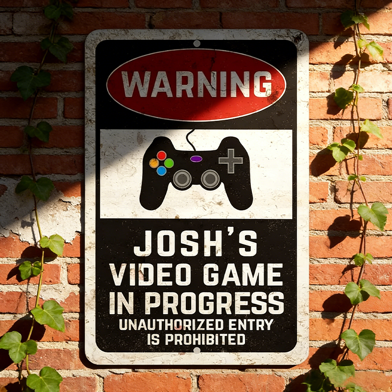 Personalized Warning Video Game Metal Room Sign Customized Gamer Warning Sign Name Sign Game Geek Gift