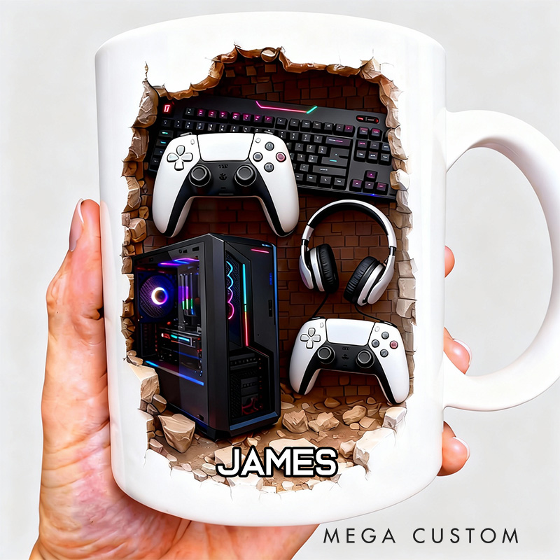 Personalized 2D Flat Gamer Mug Gamer Mug Player Controller Video Game Mug Gamer Gift Coffee Mug