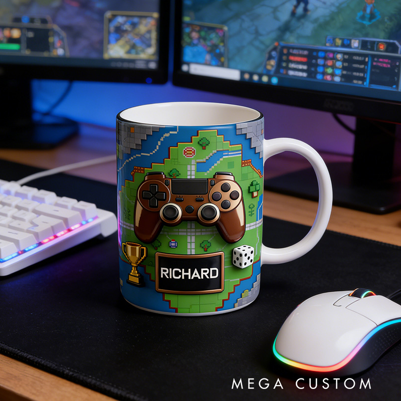 Personalized 2D Flat Golden Controller Mug Gamer Mug Player Controller Video Game Mug Gamer Gift Coffee Mug