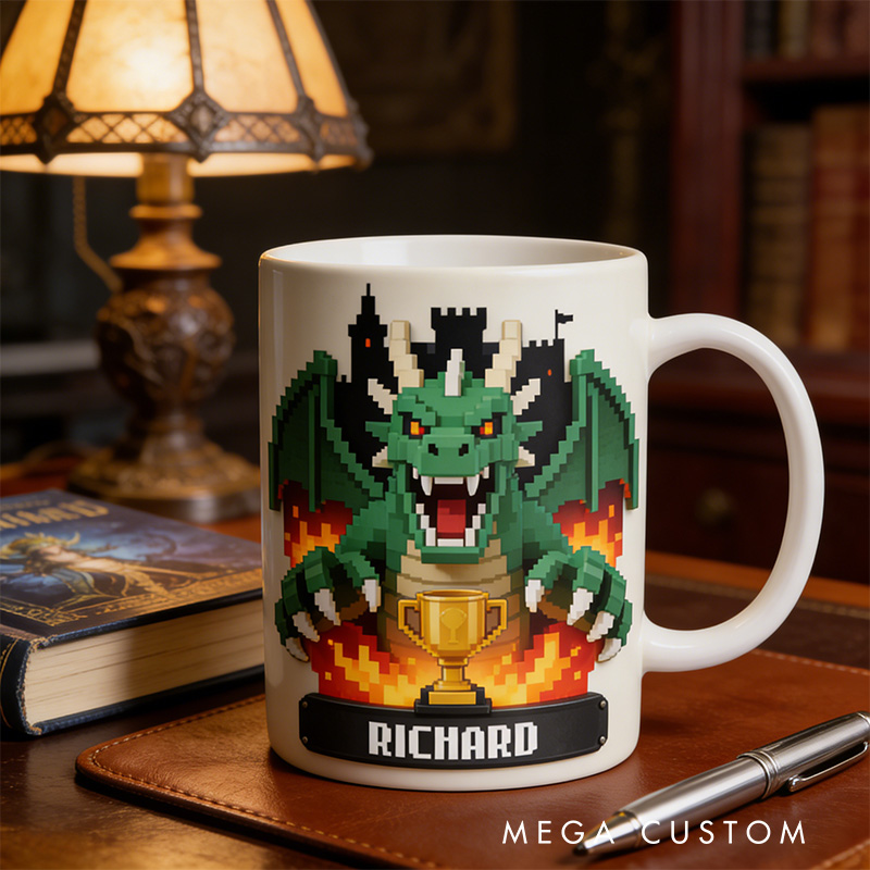 Personalized 2D Flat Dragon And Hero RPG Mug Gamer Mug Player Controller Video Game Mug Gamer Gift Coffee Mug