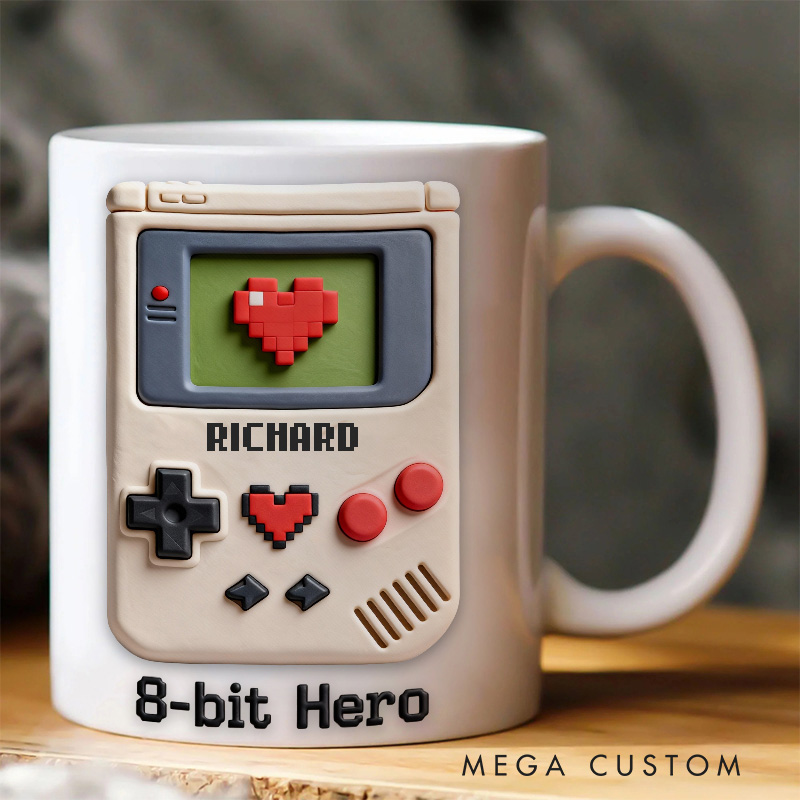 Personalized 2D Flat 8 Bit Hero Mug Gamer Mug Player Controller Video Game Mug Gamer Gift Coffee Mug
