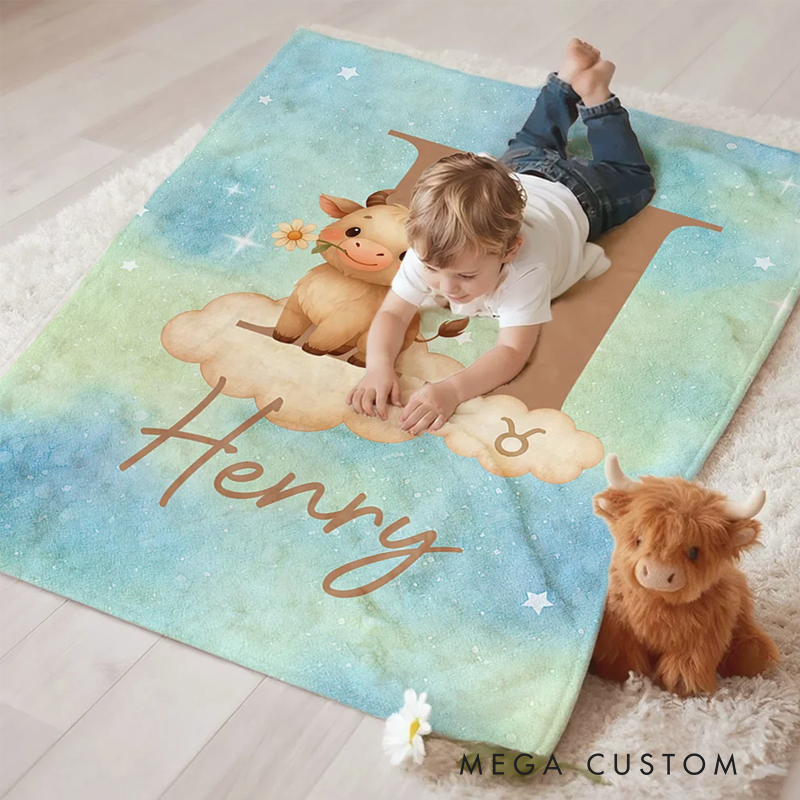 Personalized Starry Sky 12 Zodiac Animal Soft Throw Blanket with Name and Initial Daily Use Birthday Gift for Children Girls Boys