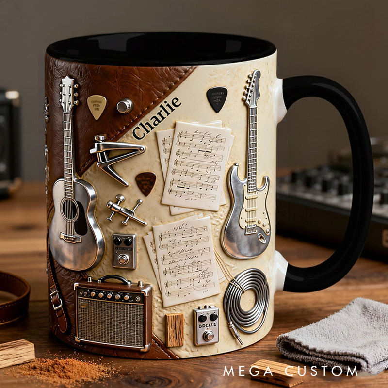 Personalized Name Stereoscopic Guitar Accent Mug Custom Guitar Themed Mug for Music Lovers