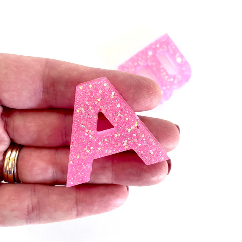 Personalized Initial Theme Custom Name Initial Glitter Font Pink Tone Acrylic Hair Clip