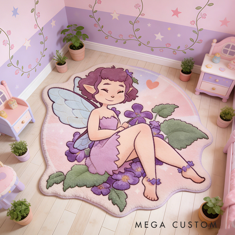 Personalized Magical Fairy Theme Custom Name Yellow Dress Cute Nature Style Carpet Rug for Kids