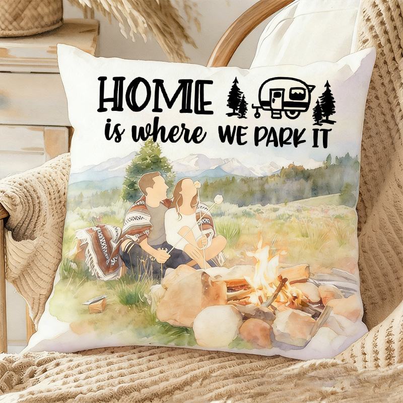 Personalized Home Is Where We Park It Camping Pillow Custom Photo Pillows for Outdoor Camping Lover