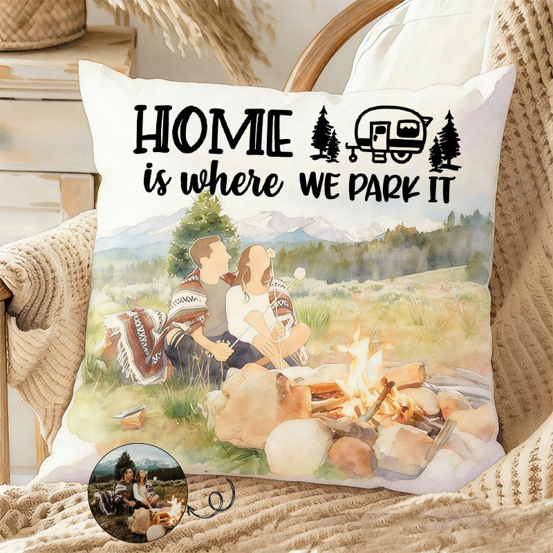Personalized Home Is Where We Park It Camping Pillow Custom Photo Pillows for Outdoor Camping Lover