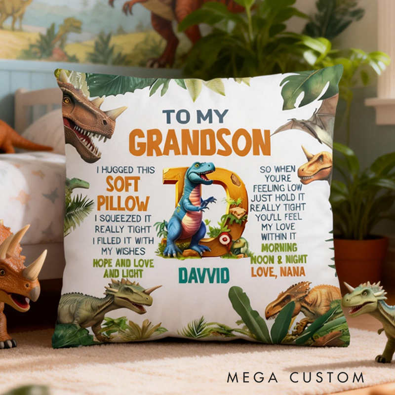 Personalized Cool Dinosaurs Soft Throw Pillow Cover with Name and Initial Home Decor Birthday Children's Day Gift for Kids