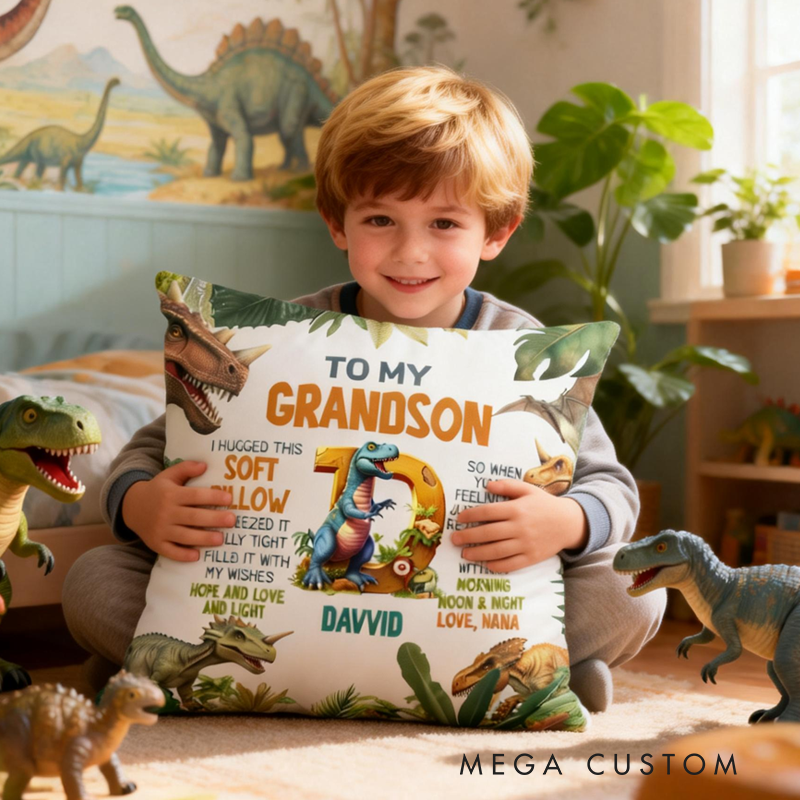 Personalized Cool Dinosaurs Soft Throw Pillow Cover with Name and Initial Home Decor Birthday Children's Day Gift for Kids
