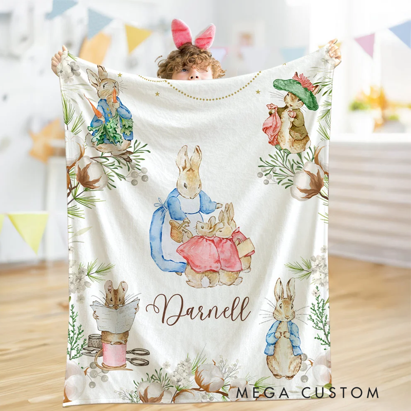 Personalized Easter Peter Rabbit Soft Throw Blanket with Name Home Decor Easter Birthday Baby Shower Gift for Newborn Kids