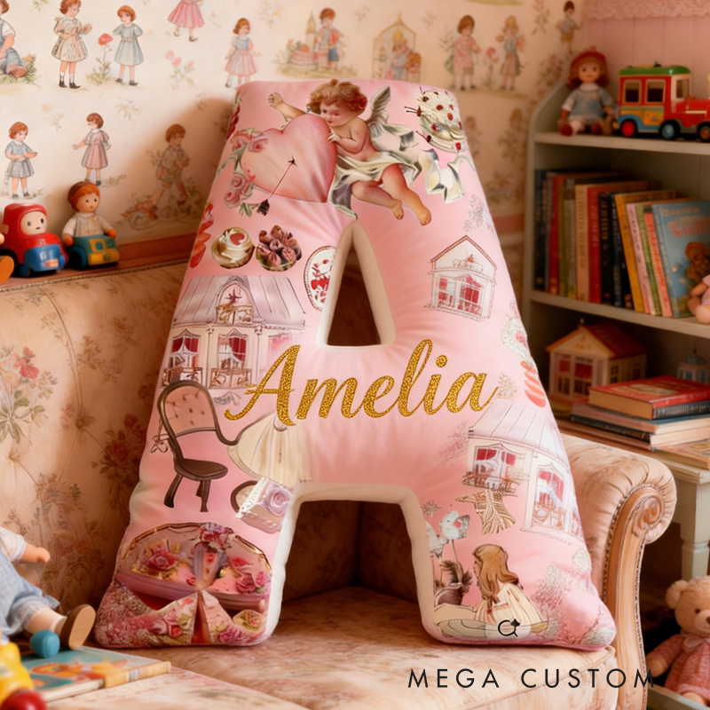 Personalized Retro Valentine's Day Initial with Name Graphic 3D Print Pillow Valentine's Day Gifts Funny Gifts