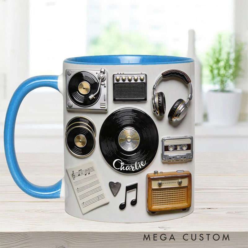 Personalized 2D Flat Love Vinyl Accent Mug Custom Vinyl Records Themed Mug for Music Lovers