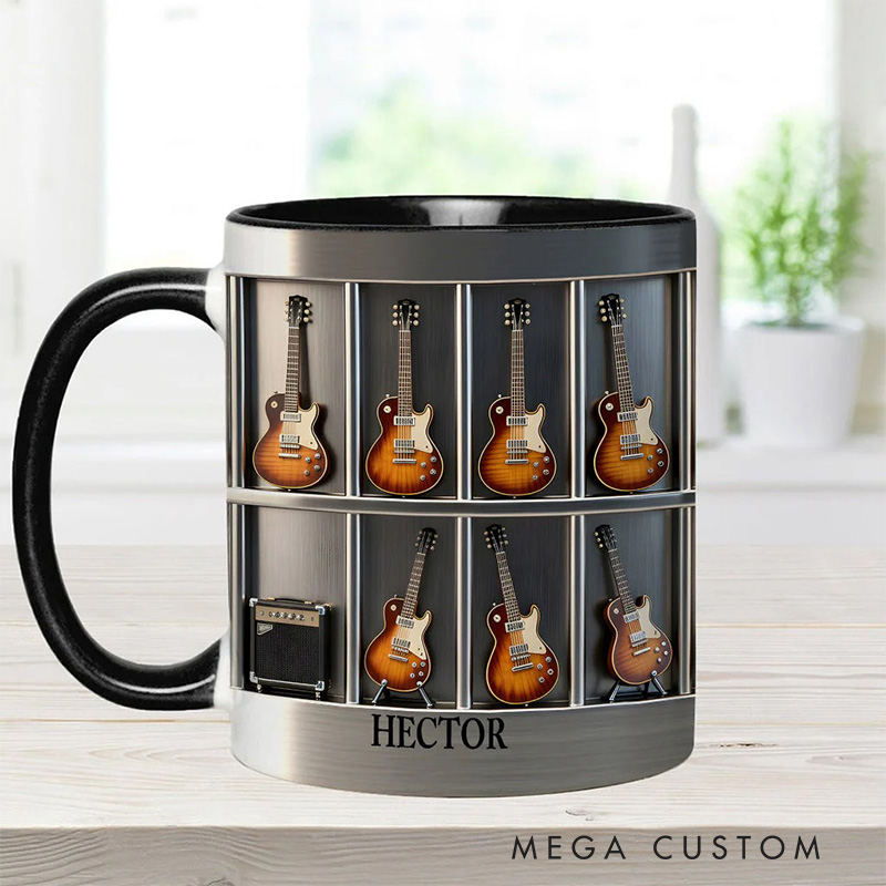 Personalized 2D Flat Guitar Collection Accent Mug Custom Guitarist Themed Mug for Music Lovers