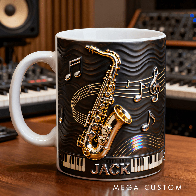 Personalized 2D Flat Jazz Groove Mug Custom Vinyl Records Themed Mug for Music Lovers
