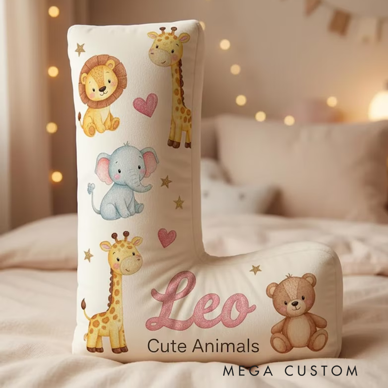 Personalized Animal Letter Pillow Custom Initial Pillow for Kids Safari Baby Animals Nursery Decor Cute Animals Cushion Toddler Gift