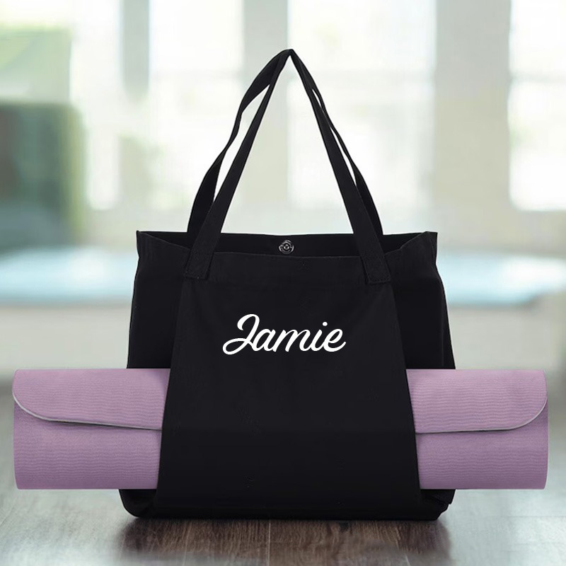 Personalized Canvas Yoga Bag Custom Yoga Mat Tote Bag with Meditation Pocket Sustainable Pilates Accessories for Yoga Lovers